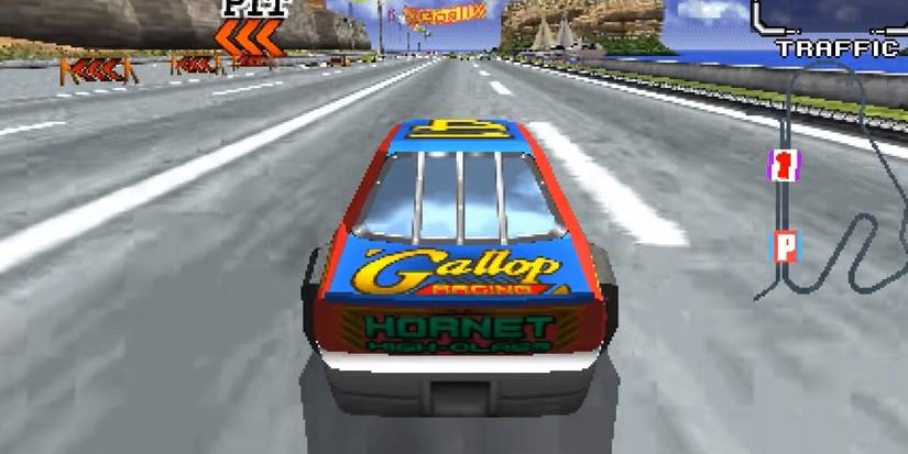 a car driving on a course in daytona usa