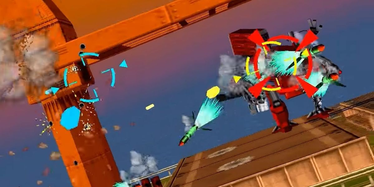 the player engaging a giant mech in gunblade ny