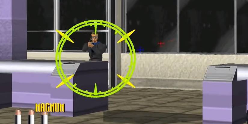 the player shooting an enemy in virtua cop 2