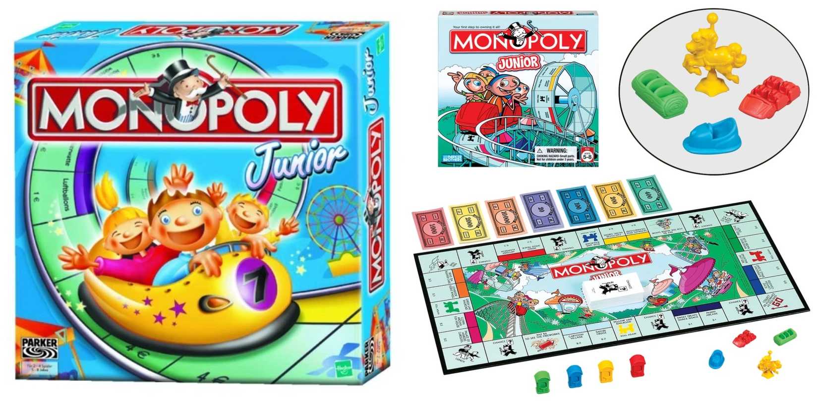 Monopoly Junior box beside the 2006 set up of the game