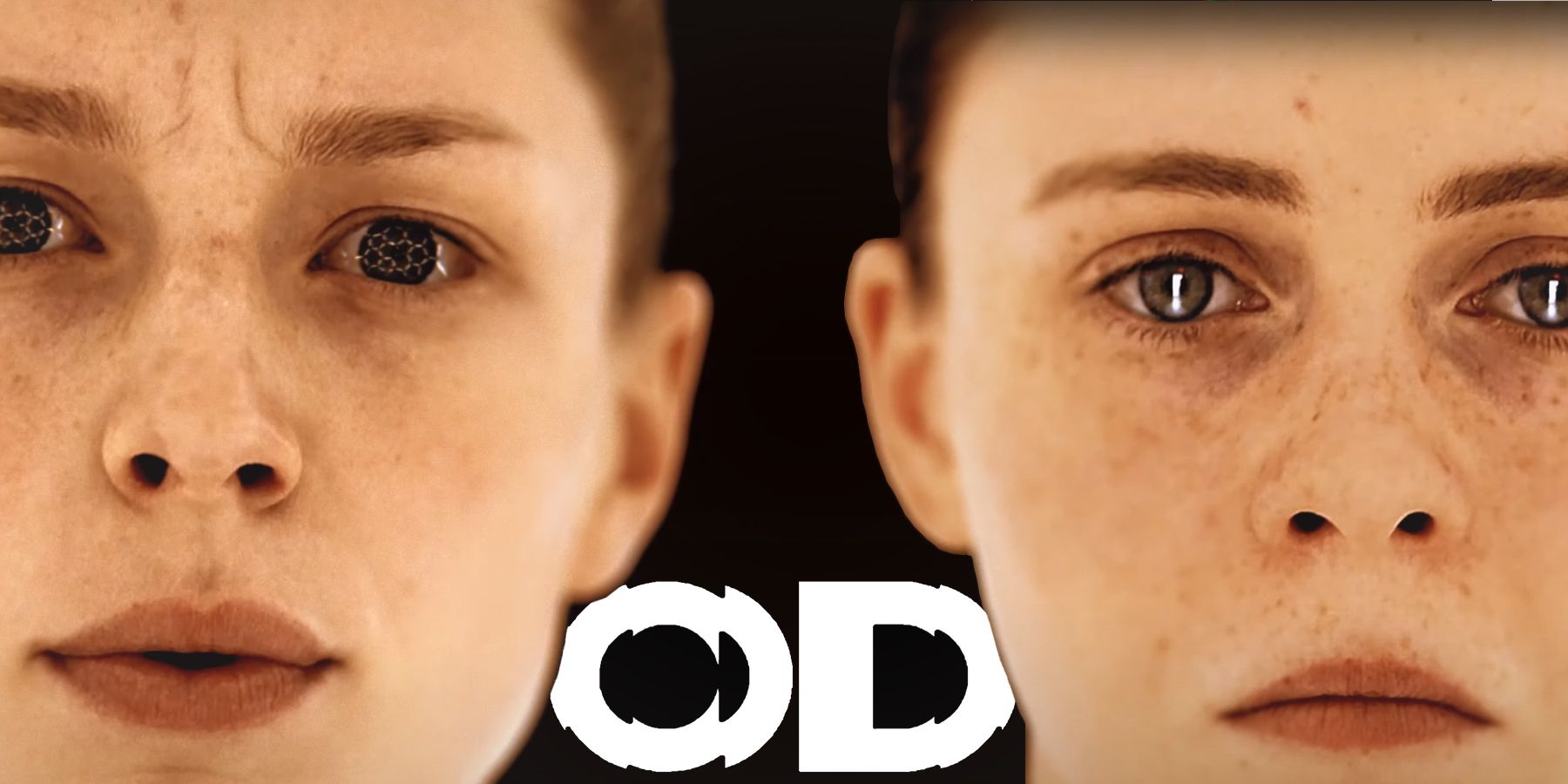 OD logo behind Sophia Lillis and Hunter Schafer characters