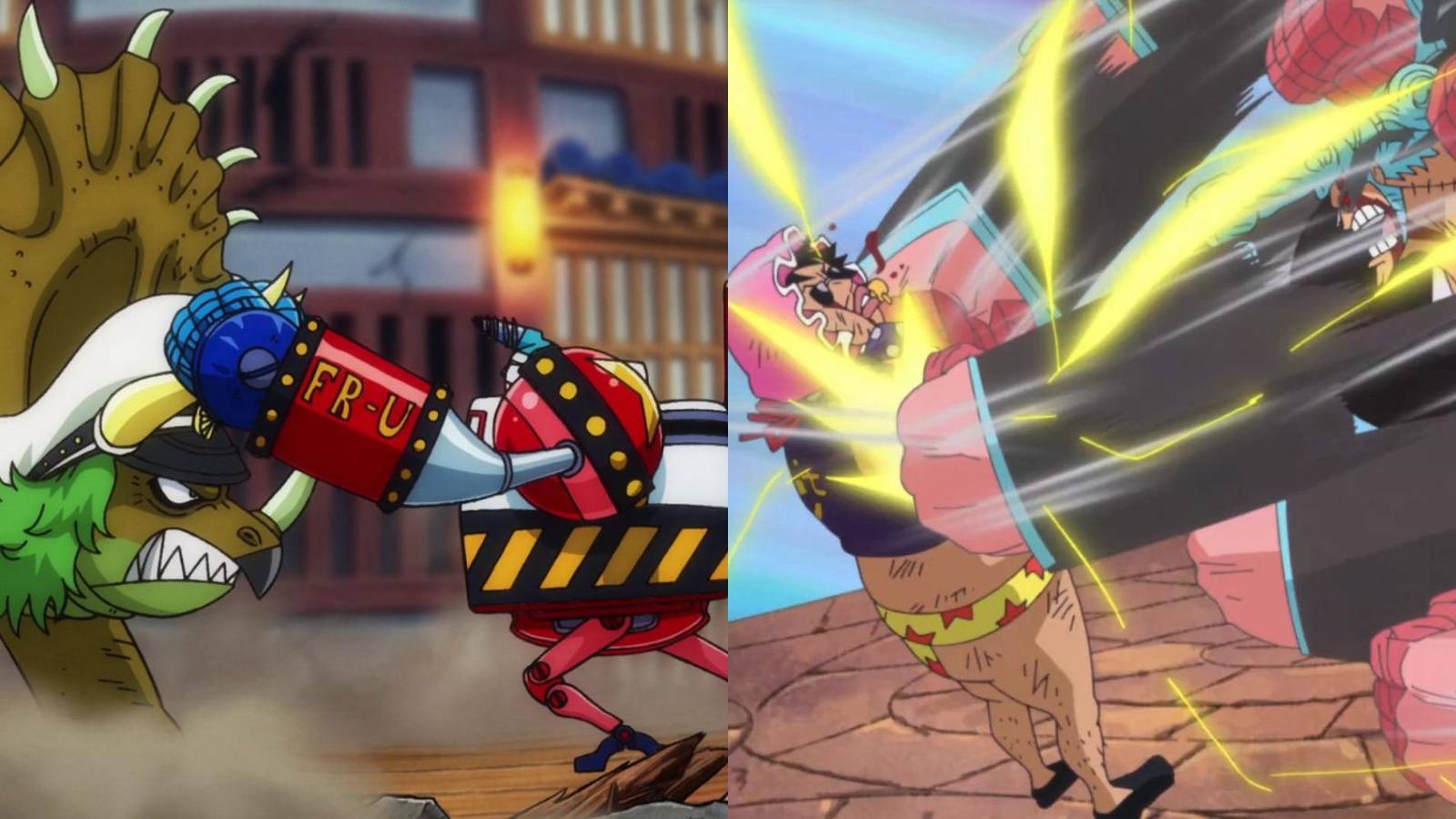 A collage with two of Franky's most memorable enemies: Sasaki and Senor Pink.