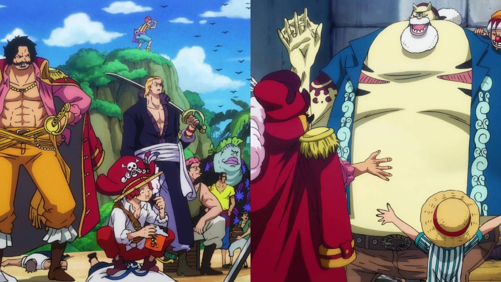 A collage of Gol D. Roger with some of his closest friends: His loyal crew of the Roger Pirates and his shipwright friend, Tom.