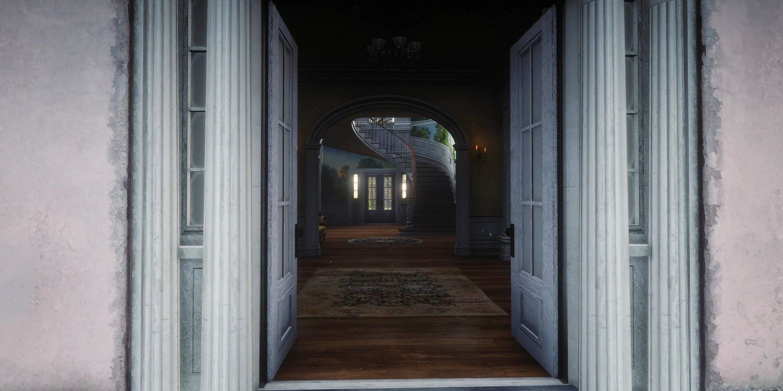 An open door to a mansion in Red Dead Redemption 2