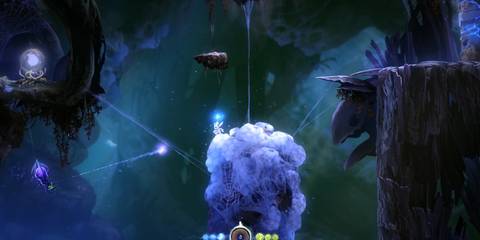Ori on a white pillar in Ori And The Blind Forest