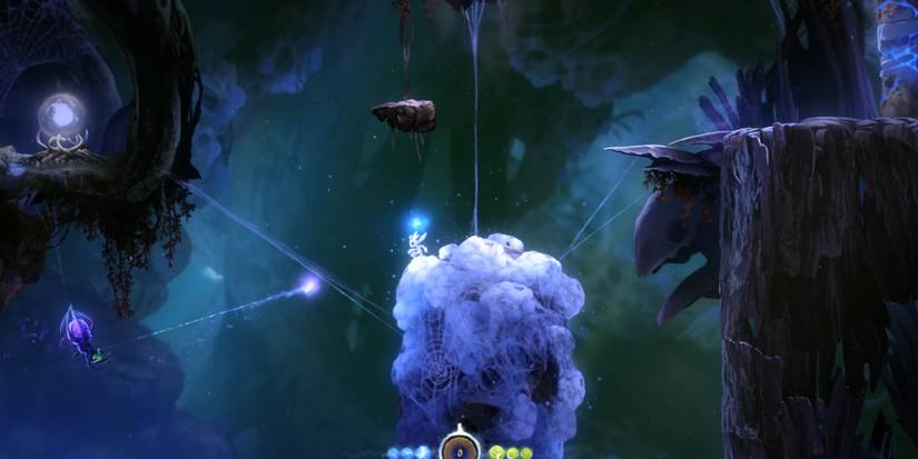 Ori on a white pillar in Ori And The Blind Forest