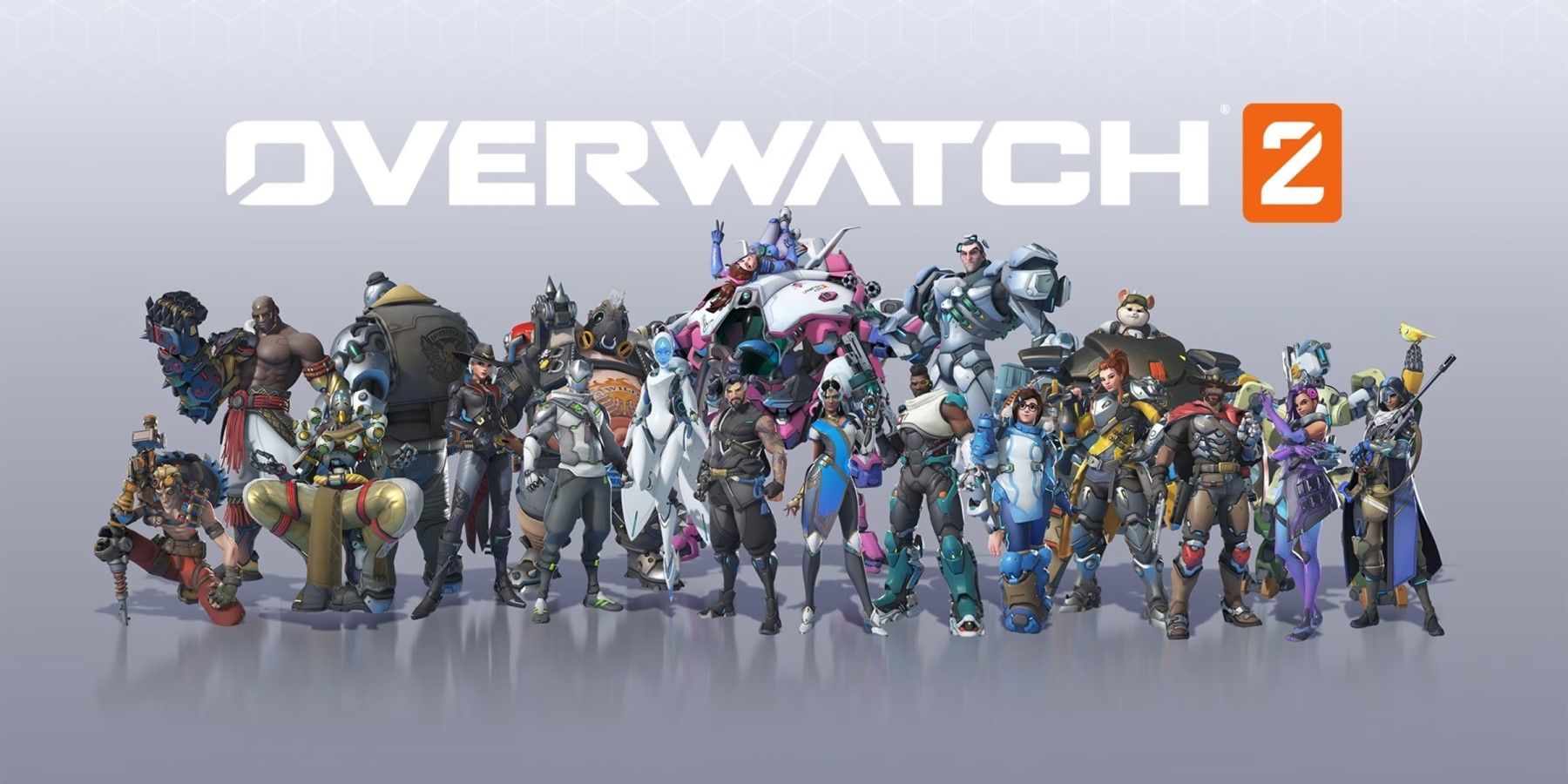 Overwatch 2 heroes pose under the game's logo