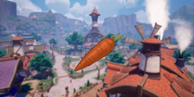 Palia carrot center focus with blurry town background