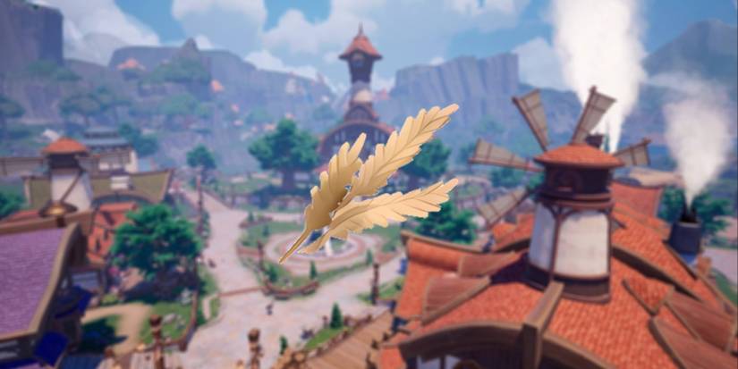 Palia wheat center focus with blurry town background