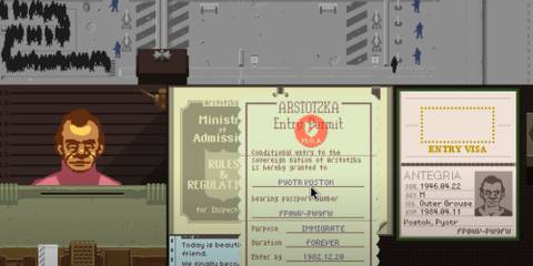 Papers, Please - Reviewing the entry permit and documents of a recent arrival at the border.