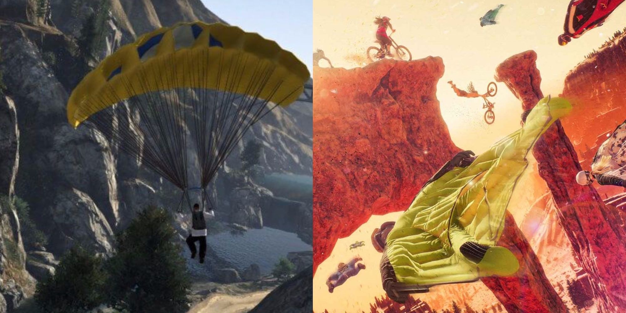 Parachute GTA and rider's republic split image