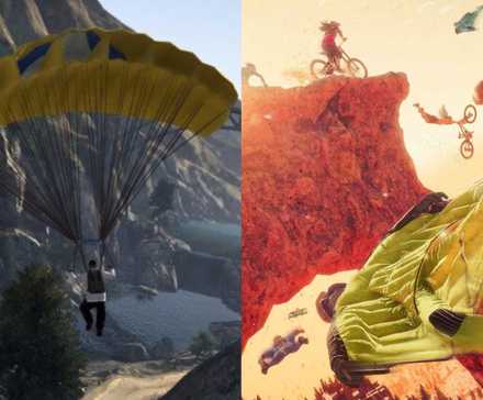 Parachute GTA and rider's republic split image