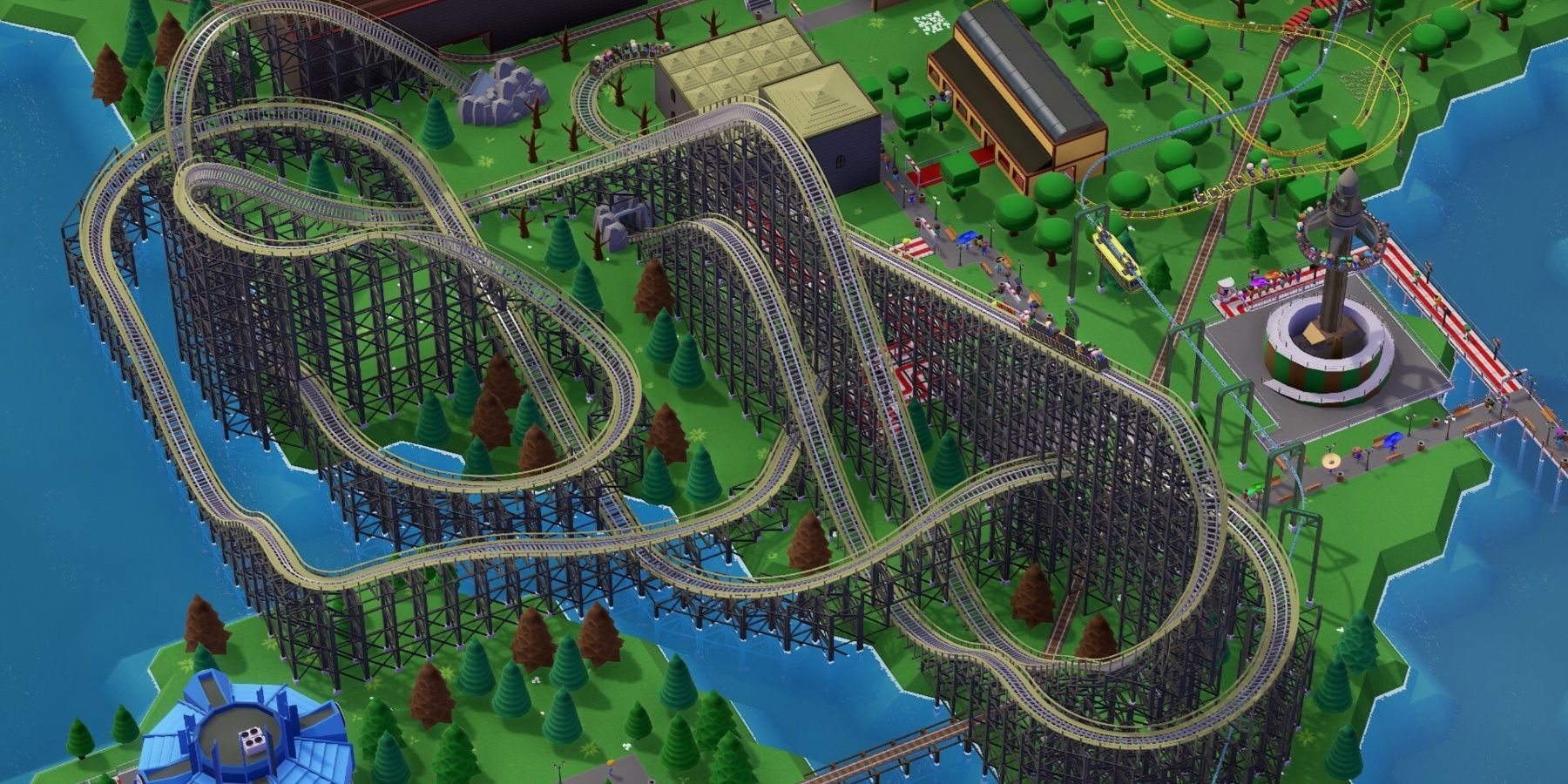 A rollercoaster in the game Parkitect