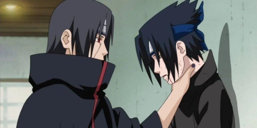 Itachi holding his Little brother Sasuke by the neck