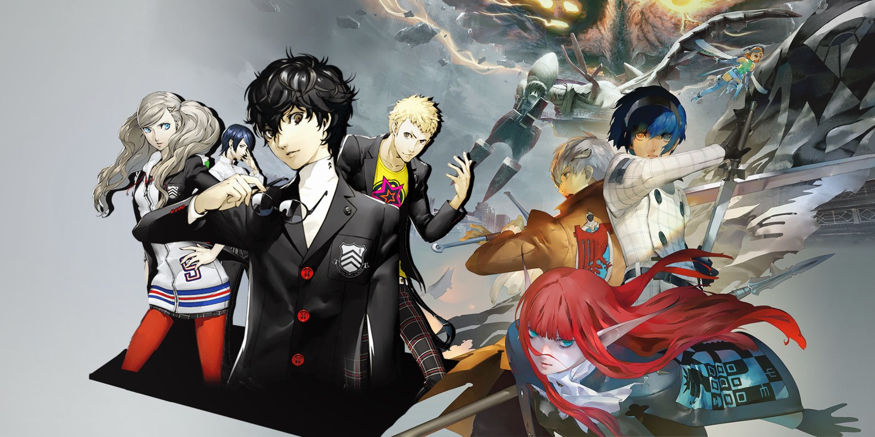 Persona 5 Joker Ann Ryuji Yusuke next to Metaphor Refantazio main cast character artwork