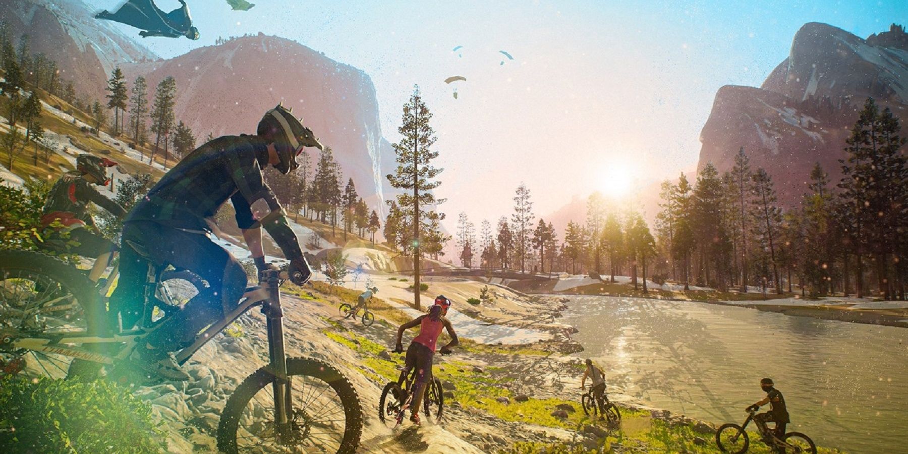 players mountain biking in Riders Republic
