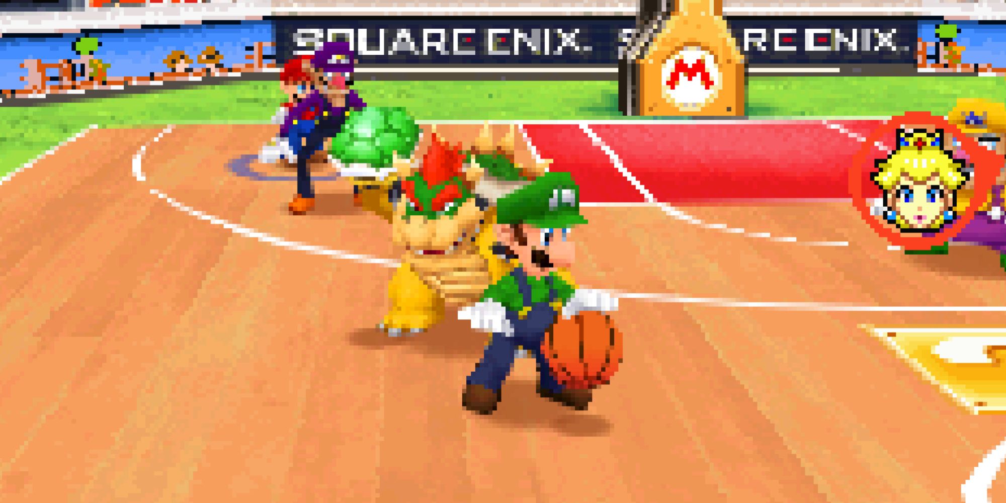 Playing a match in Mario Hoops 3-on-3