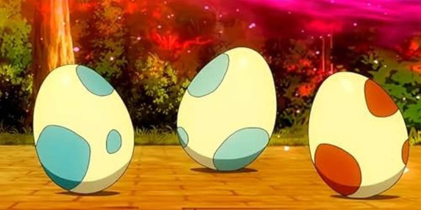 3 different Pokemon Eggs, as seen in the Pokemon anime series.