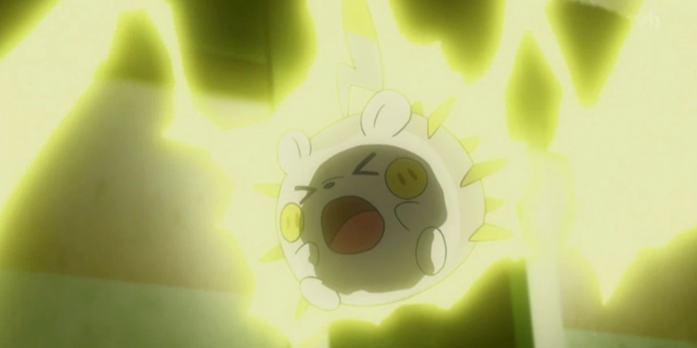 Pokemon Togedemaru in the TV show shooting electric from itself