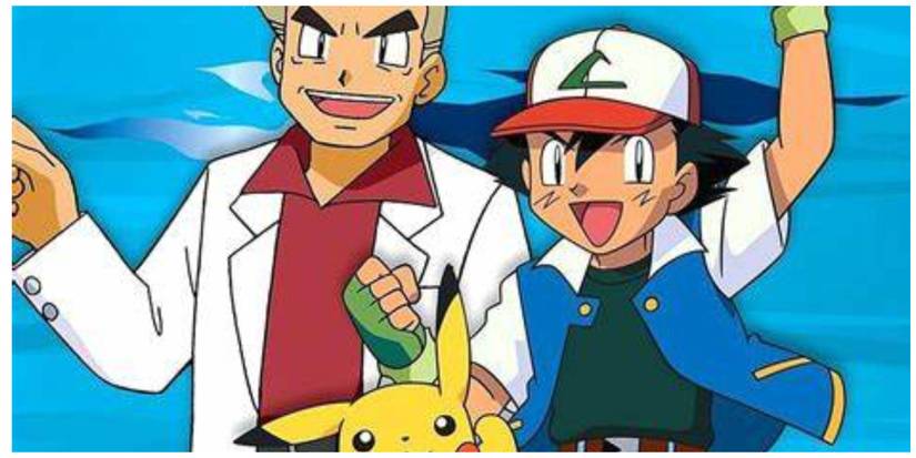 Professor Oak, Ash. and Pikachu