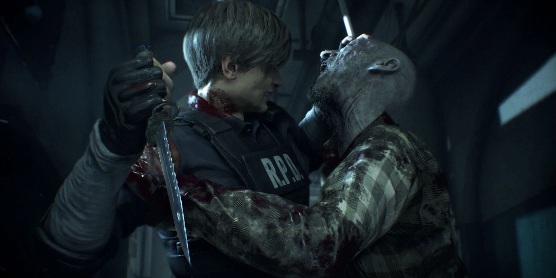 resident evil 2 remake leon knife zombie