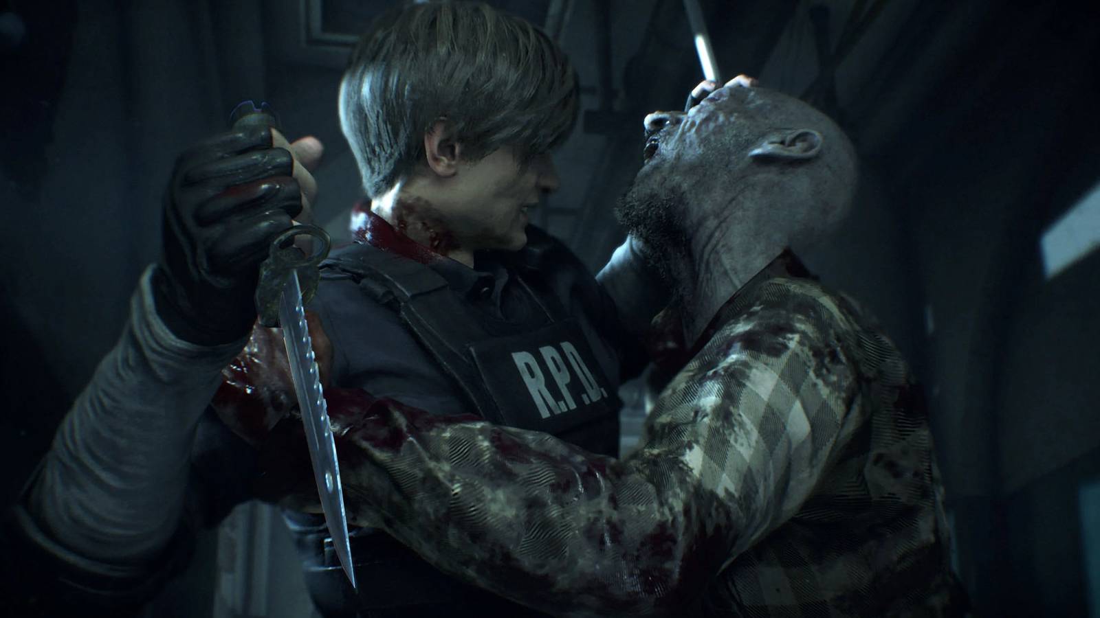 resident evil 2 remake leon knife zombie