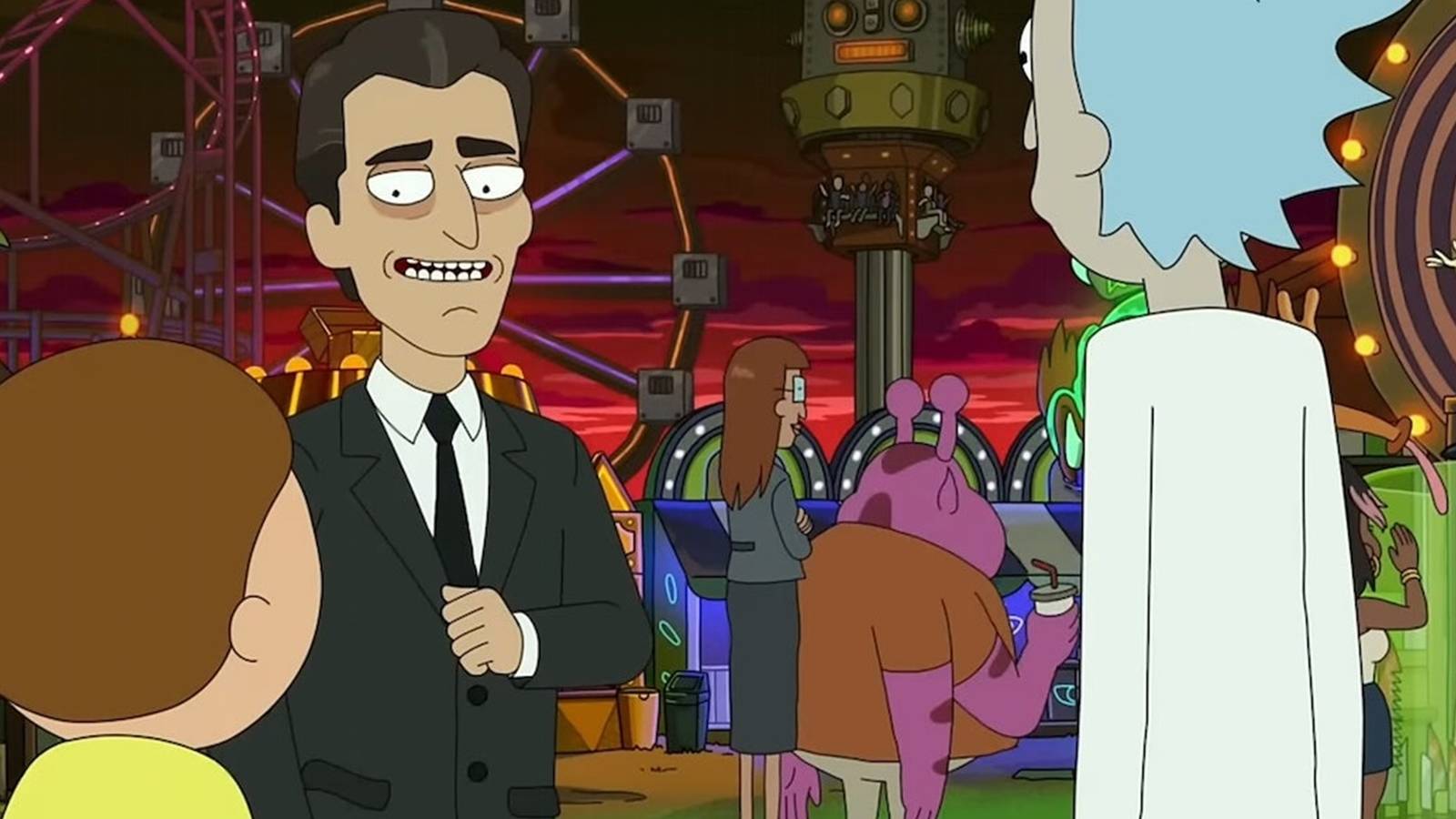 Rick and Morty meet Rod Serling at an amusement park