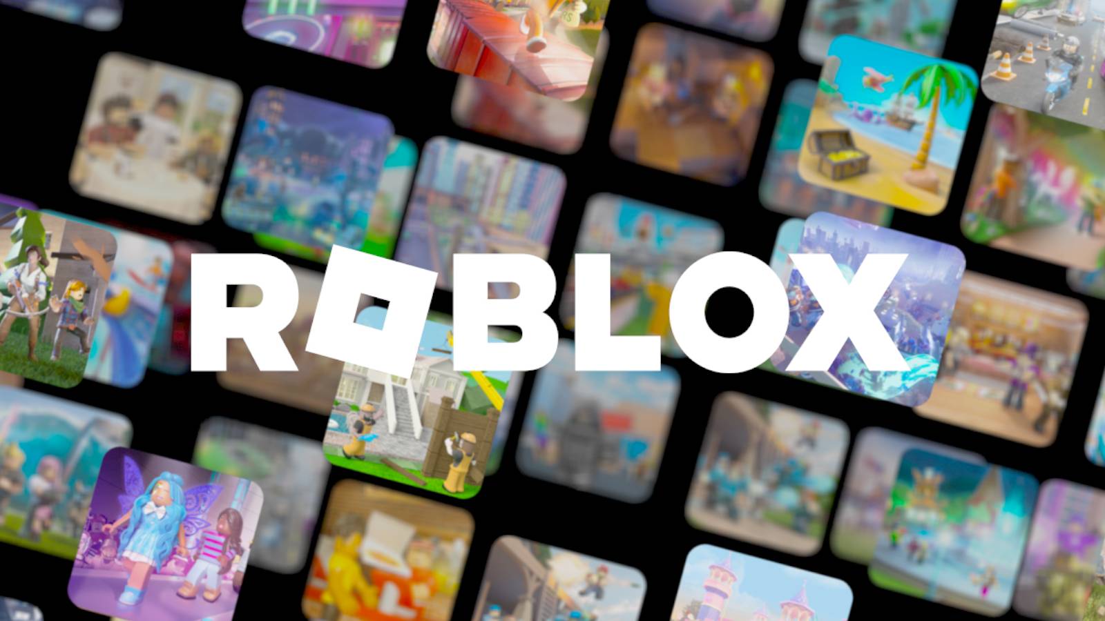 Roblox logo on montage of creations