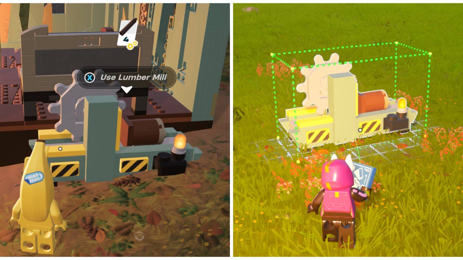 placing down lumber mill and creating rods lego fortnite