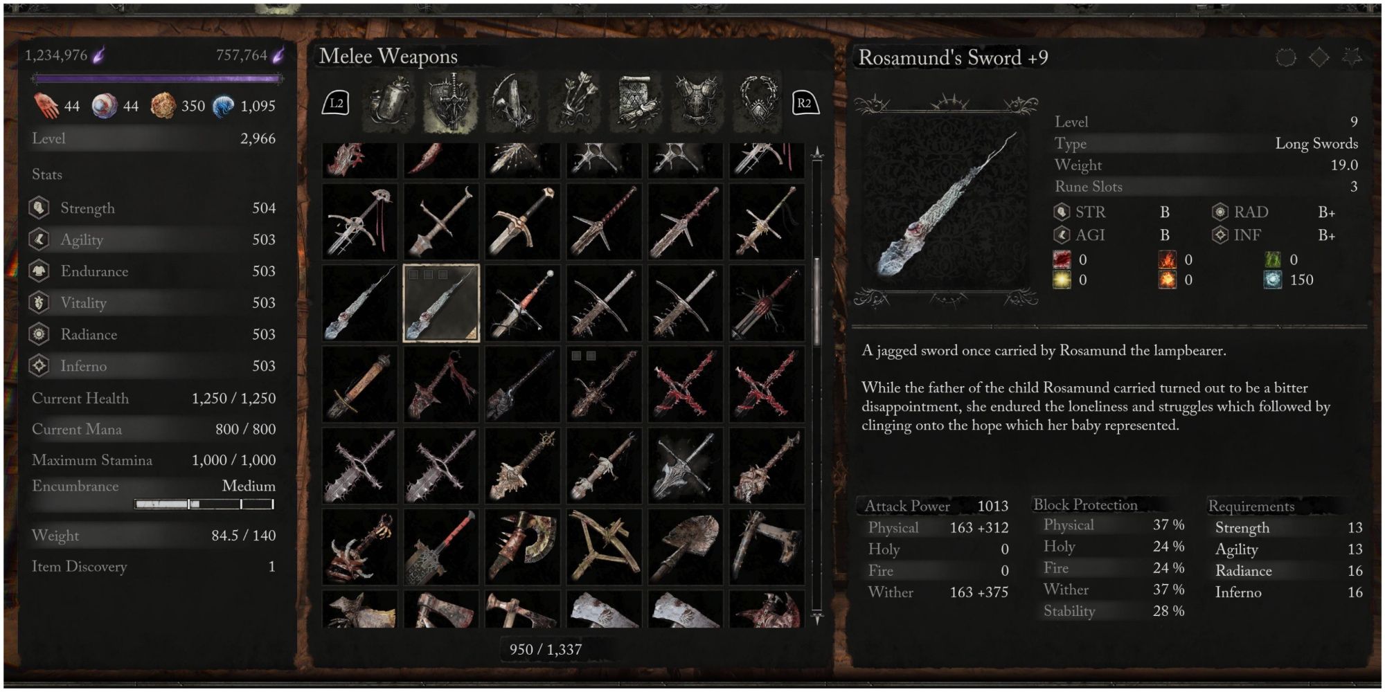 Informações sobre a espada de Rosamund em Lords of the Fallen