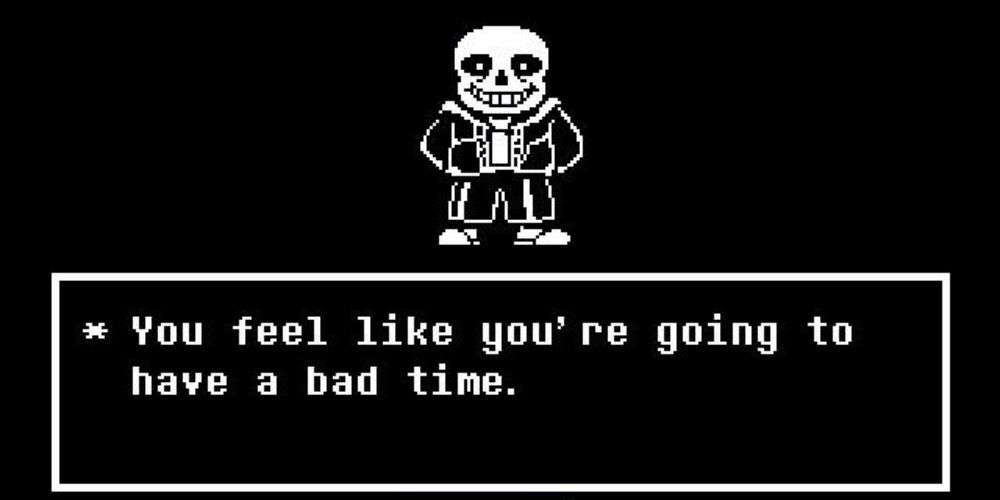 The boss fight against Sans at the end of the Genocide Route in Undertale.