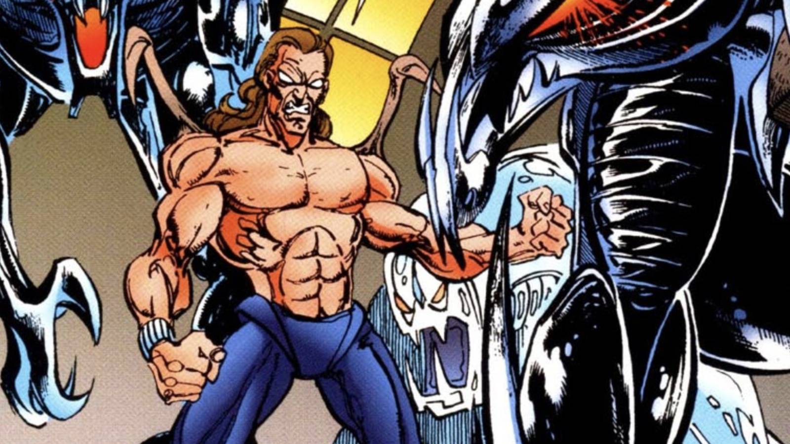 Alistair Smythe is surrounded by his Spider-Slayers