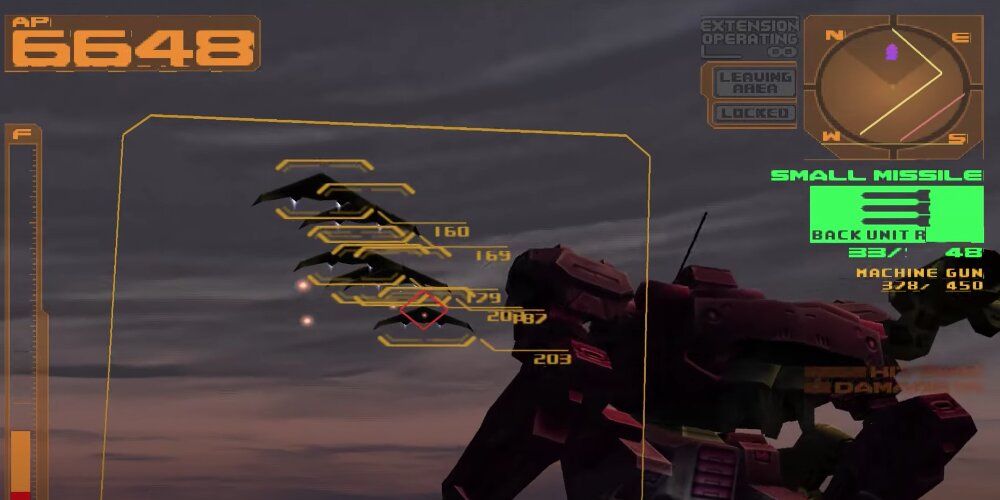 Red mech aiming at multiple aircraft bombers 