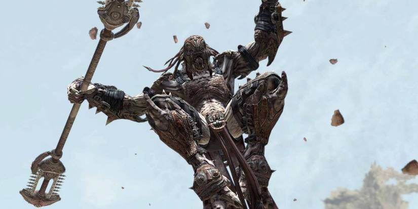 Skorge leaping into the air