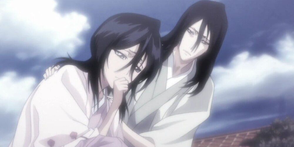 Byakuya caring for his sick wife 