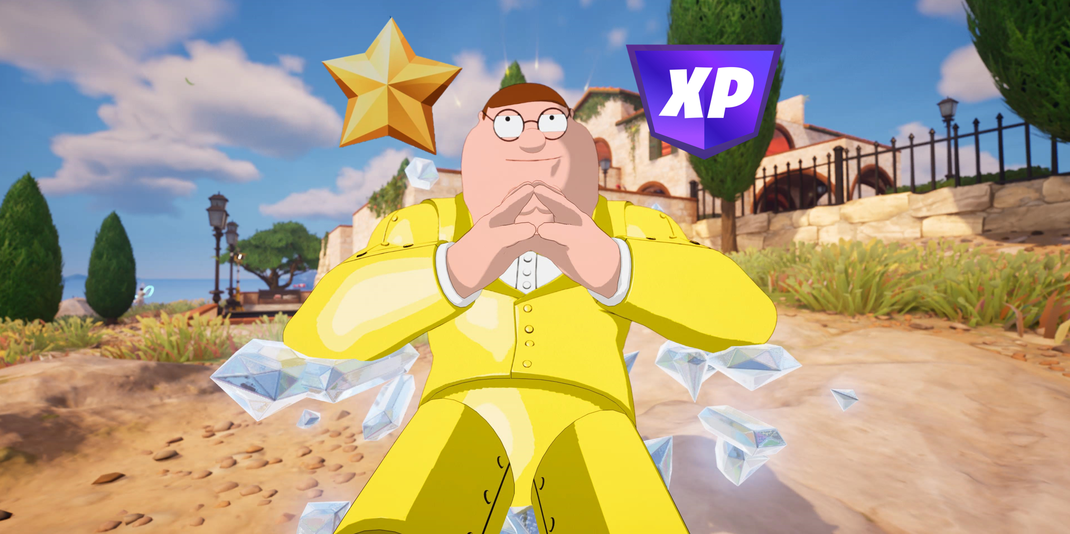 peter griffin gold metal suit in fortnite with xp and battle stars