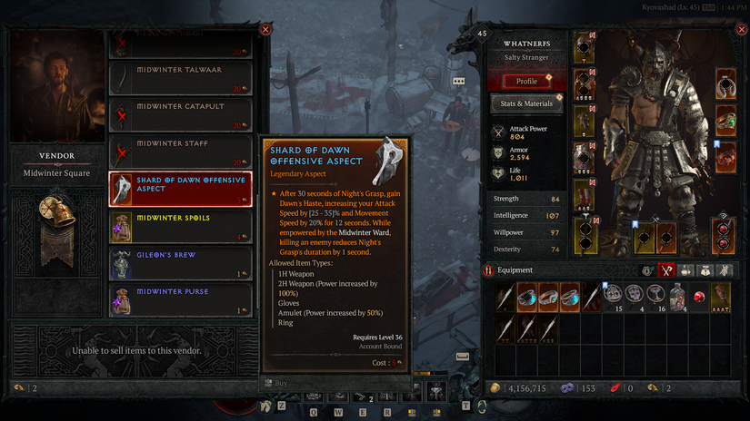 The Shard of Dawn aspect in Diablo 4