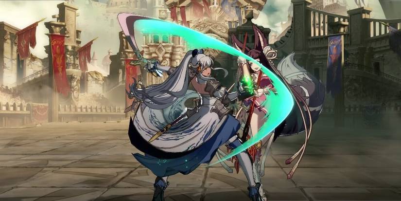 Yuel swinging her sword at Vira
