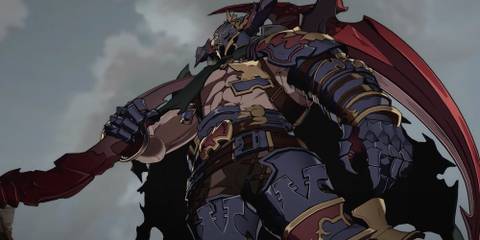 Vaseraga holding his scythe over his shoulder 