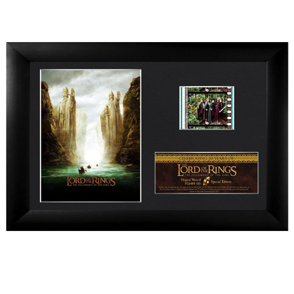 A frame with Lord of the Rings movie photo and mini cell