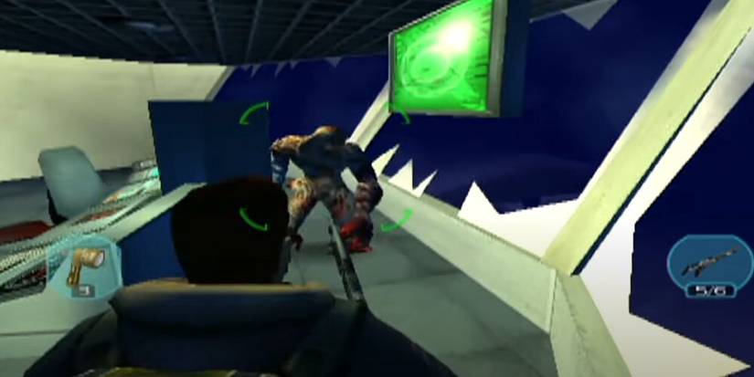 Soldier aiming a shotgun at The Thing