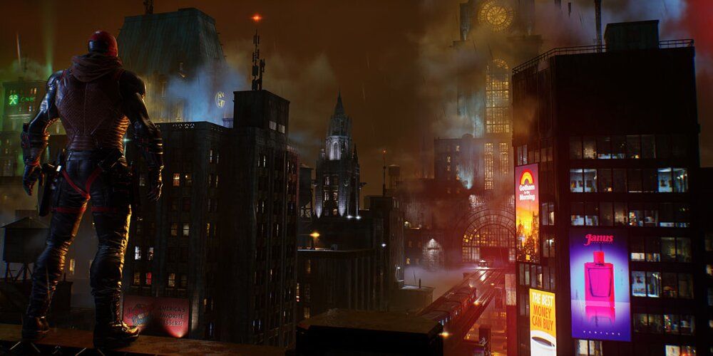Red Hood looking over Gotham City