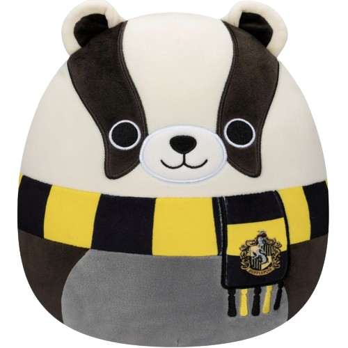 A Squishmallow Hufflepuff badger plush toy