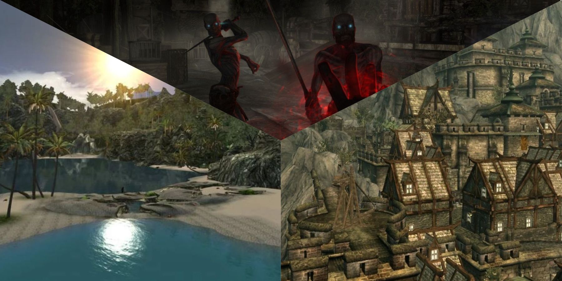 A split image of the best total conversion mods for Skyrim