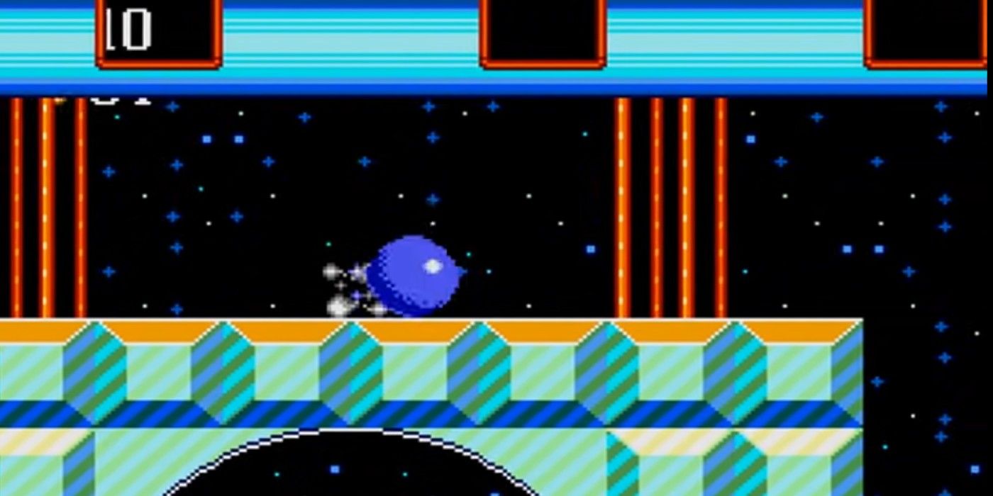 Sonic Chaos Master System Sonic spinning his way over loop in space stage