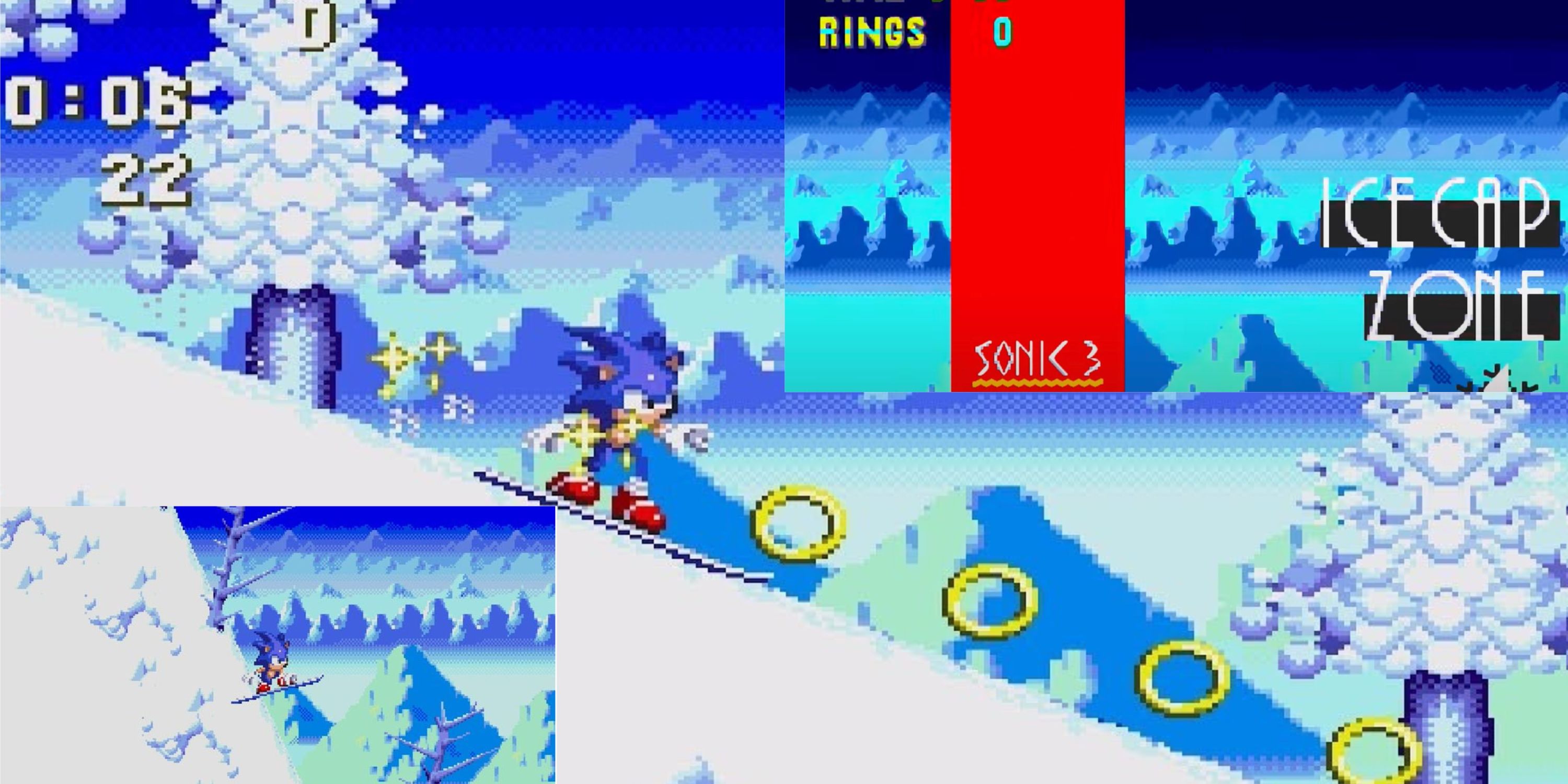 sonic on a snowboard in Ice Cap zone