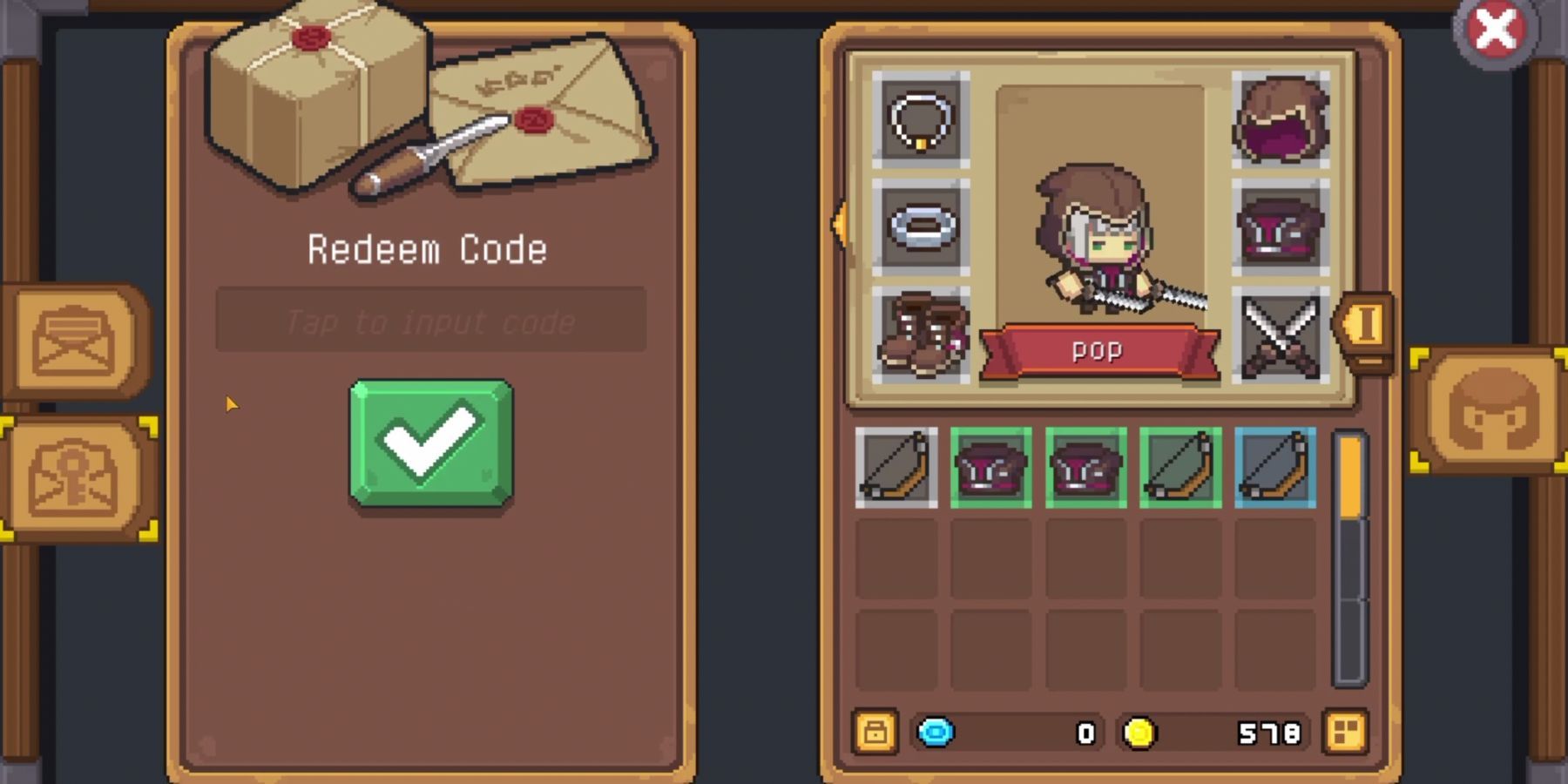 Soul Knight Prequel: an input field for codes