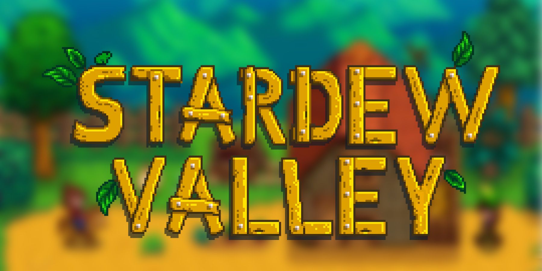 Logotipo de Stardew Valley sobre fundo desfocado