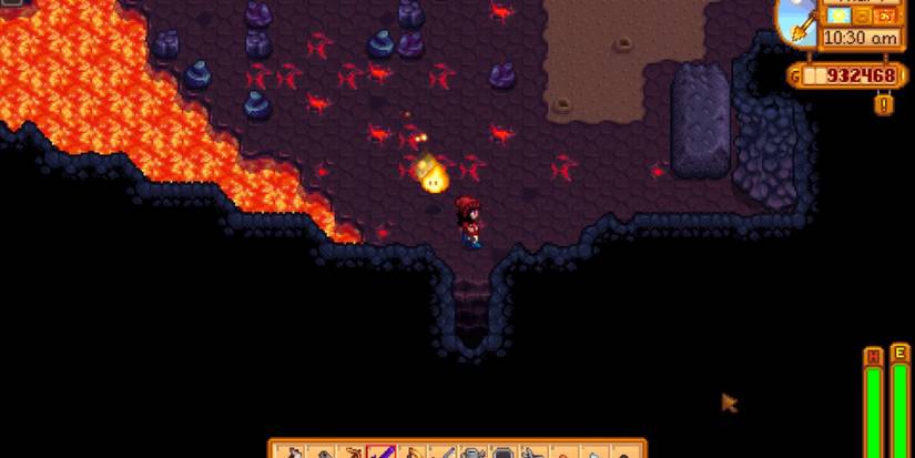 Stardew Valley Magma Sparker in the Volcano Dungeon about to attack dungeon