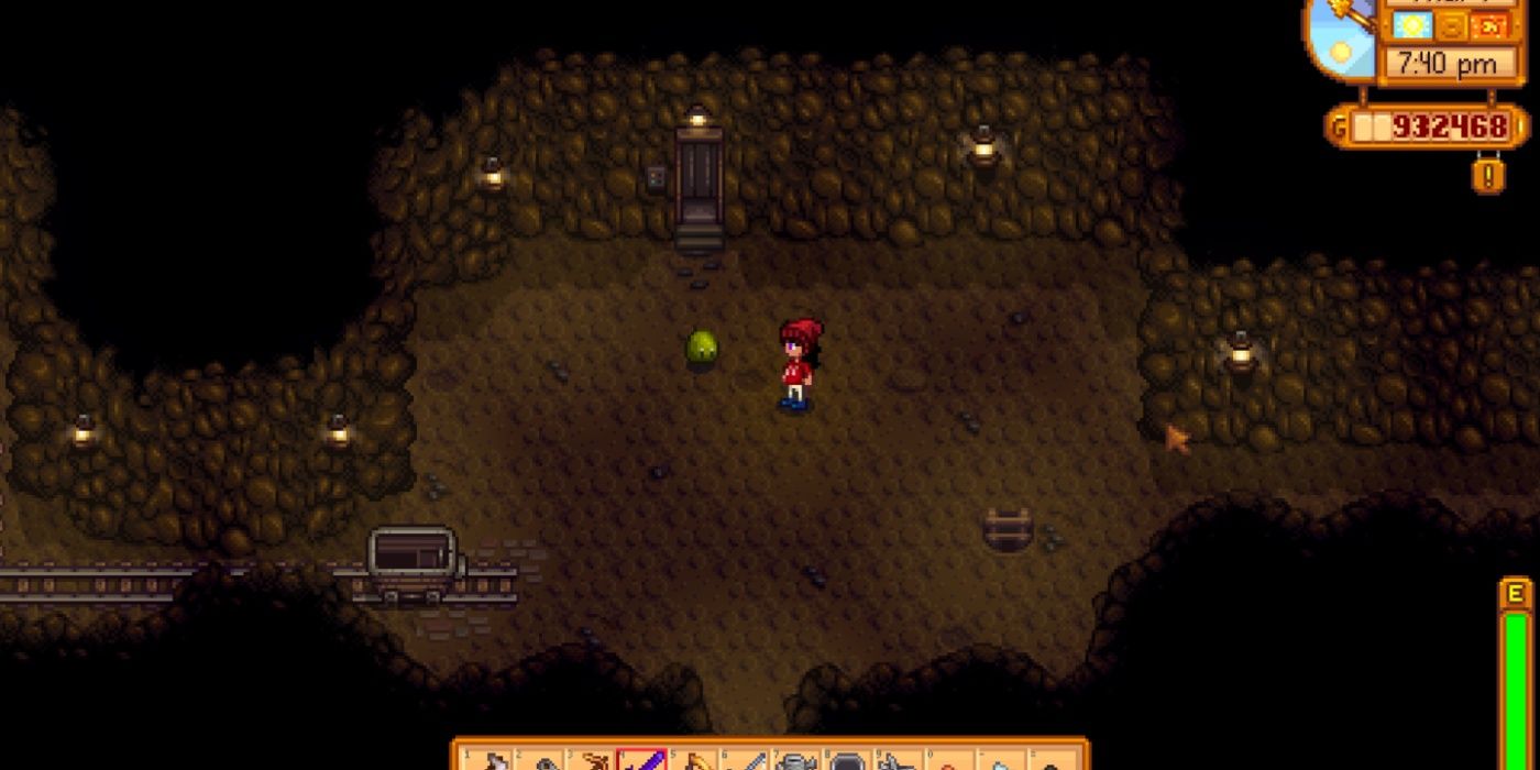 Stardew Valley Prismatic Slime in the Mine about to attack player